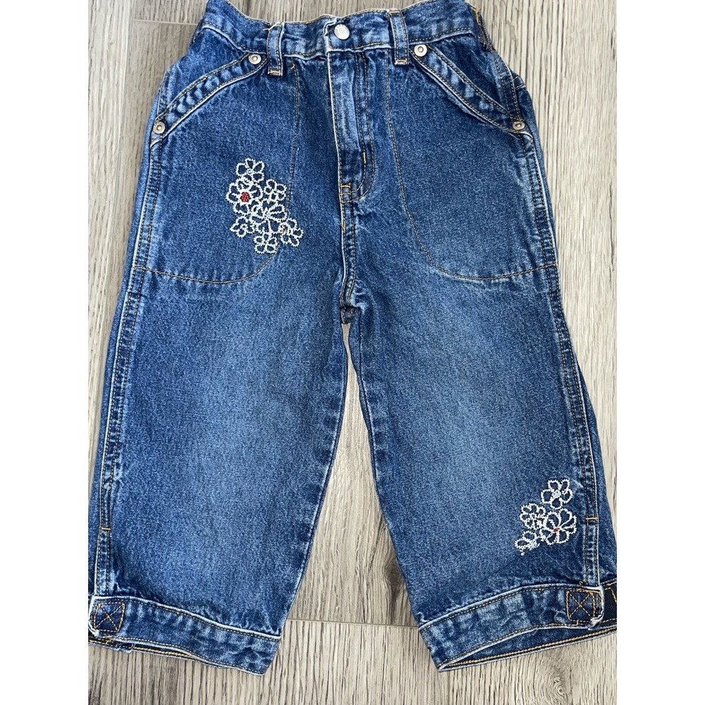 Vintage Y2K KIKS Toddler Girl Embroidered Floral Design Jeans‎ Size 5T